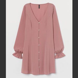 HM Long Sleeve Powder Pink Crepe Dress with Beads